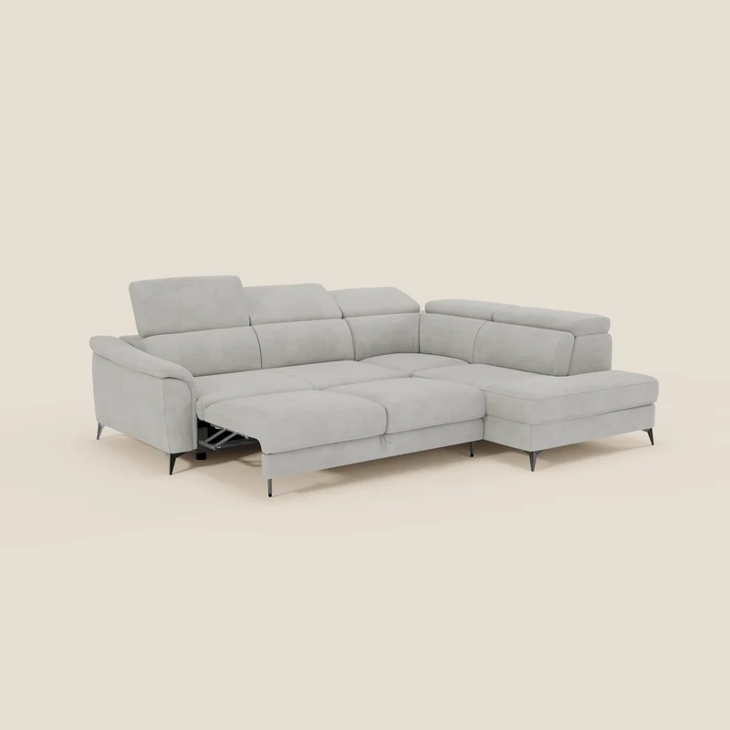 Arcos Canapé d'angle - pieds hauts et têtières inclinables en microfibre imperméable T11 gris clair