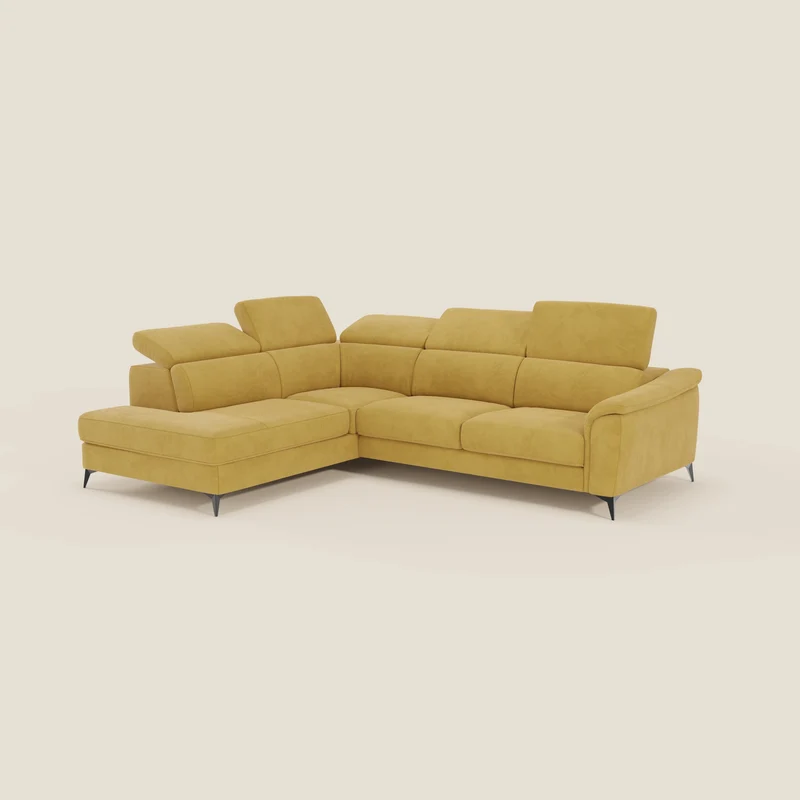 Arcos Canapé d'angle - pieds hauts et têtières inclinables en microfibre imperméable T11 jaune