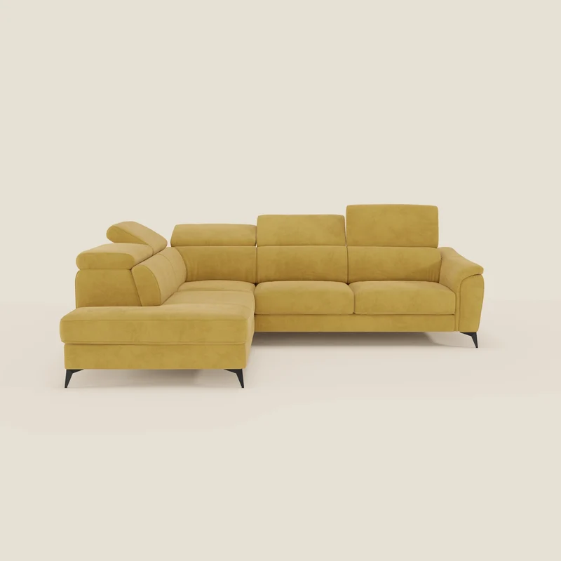 Arcos Canapé d'angle - pieds hauts et têtières inclinables en microfibre imperméable T11 jaune