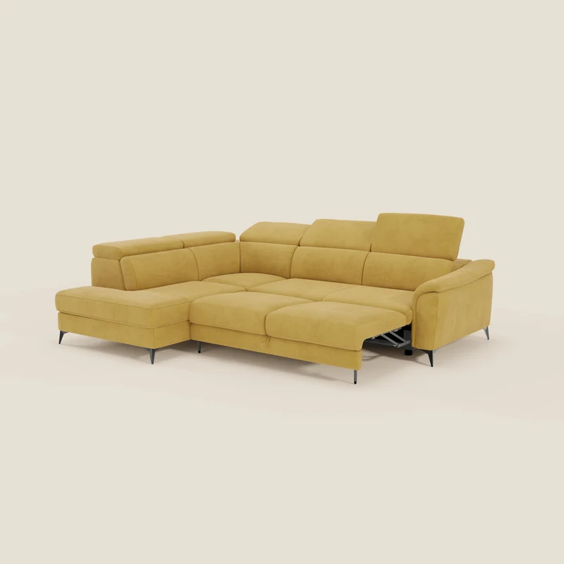 Arcos Canapé d'angle - pieds hauts et têtières inclinables en microfibre imperméable T11 jaune
