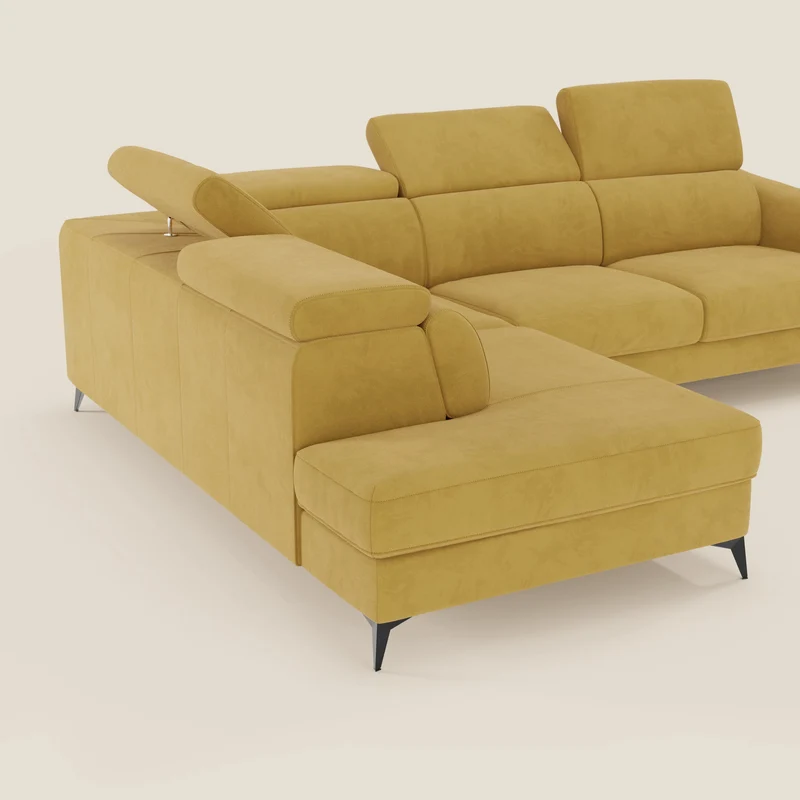 Arcos Canapé d'angle - pieds hauts et têtières inclinables en microfibre imperméable T11 jaune