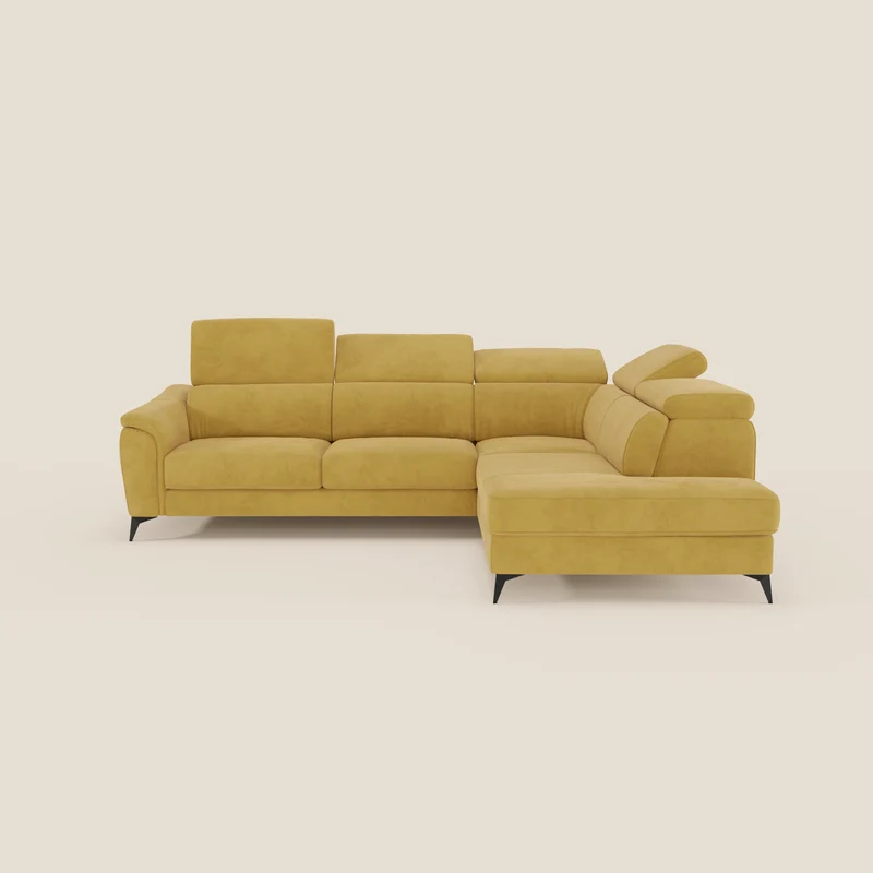Arcos Canapé d'angle - pieds hauts et têtières inclinables en microfibre imperméable T11 jaune