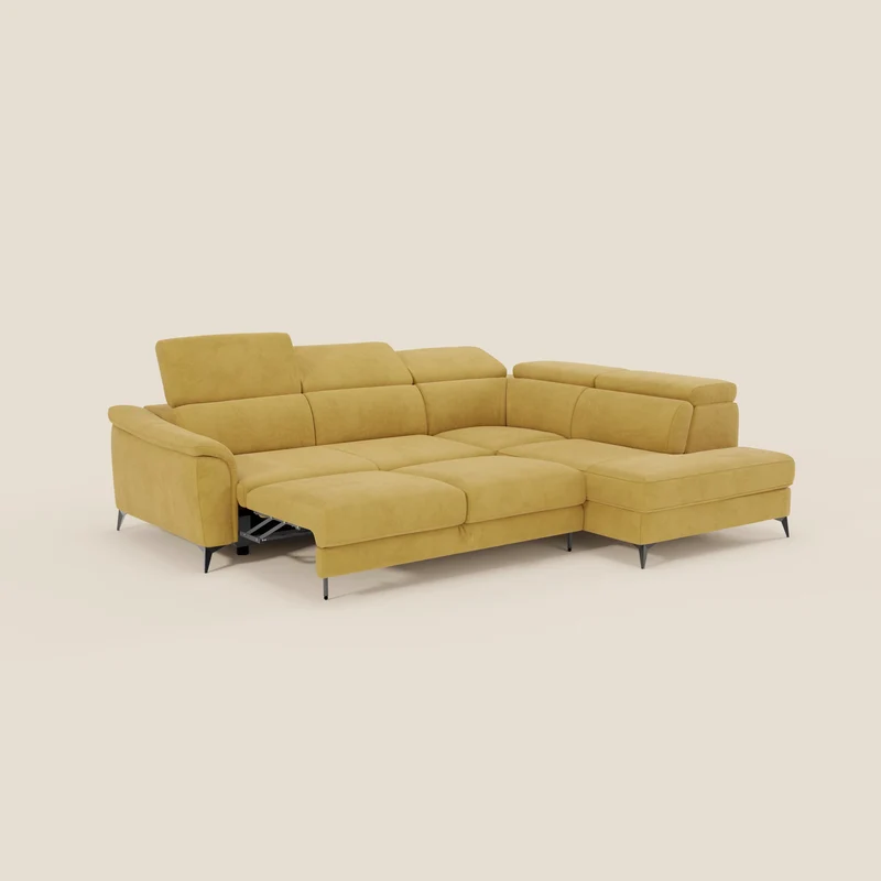 Arcos Canapé d'angle - pieds hauts et têtières inclinables en microfibre imperméable T11 jaune