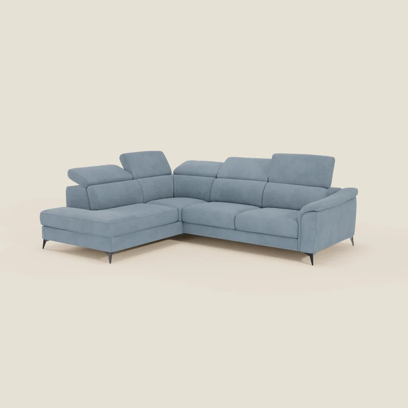 Arcos Canapé d'angle - pieds hauts et têtières inclinables en microfibre imperméable T11 bleu pastel
