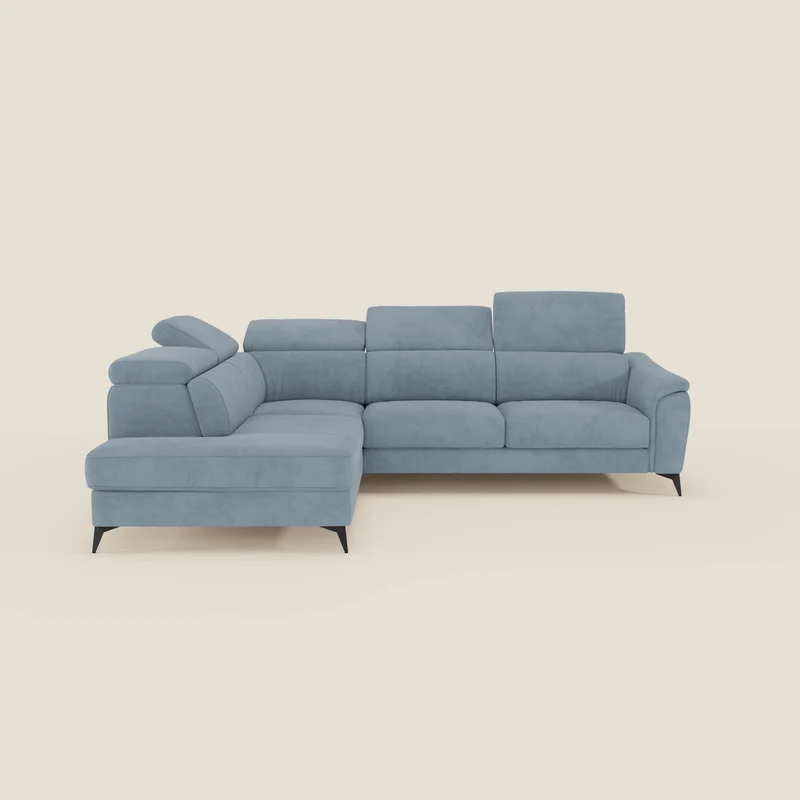 Arcos Canapé d'angle - pieds hauts et têtières inclinables en microfibre imperméable T11 bleu pastel