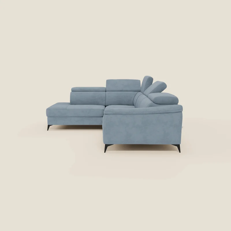 Arcos Canapé d'angle - pieds hauts et têtières inclinables en microfibre imperméable T11 bleu pastel