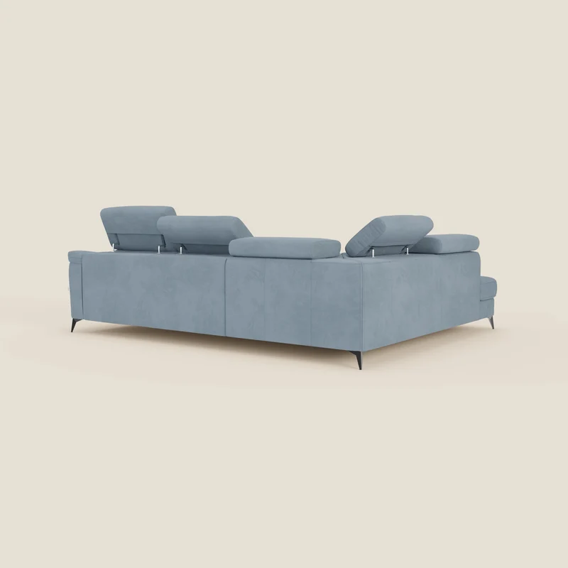 Arcos Canapé d'angle - pieds hauts et têtières inclinables en microfibre imperméable T11 bleu pastel