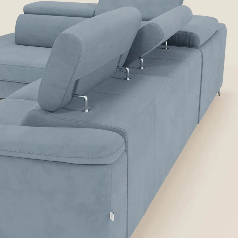 Arcos Canapé d'angle - pieds hauts et têtières inclinables en microfibre imperméable T11 bleu pastel