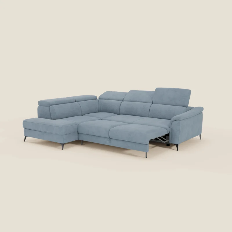 Arcos Canapé d'angle - pieds hauts et têtières inclinables en microfibre imperméable T11 bleu pastel