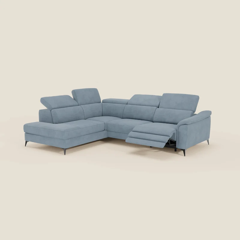 Arcos Canapé d'angle - pieds hauts et têtières inclinables en microfibre imperméable T11 bleu pastel