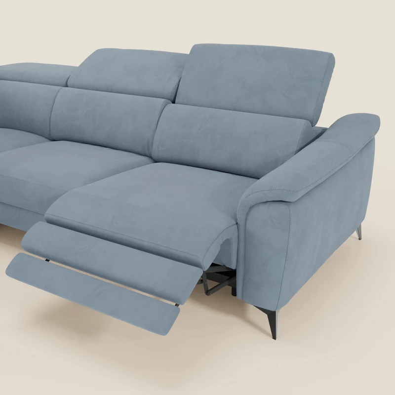 Arcos Canapé d'angle - pieds hauts et têtières inclinables en microfibre imperméable T11 bleu pastel