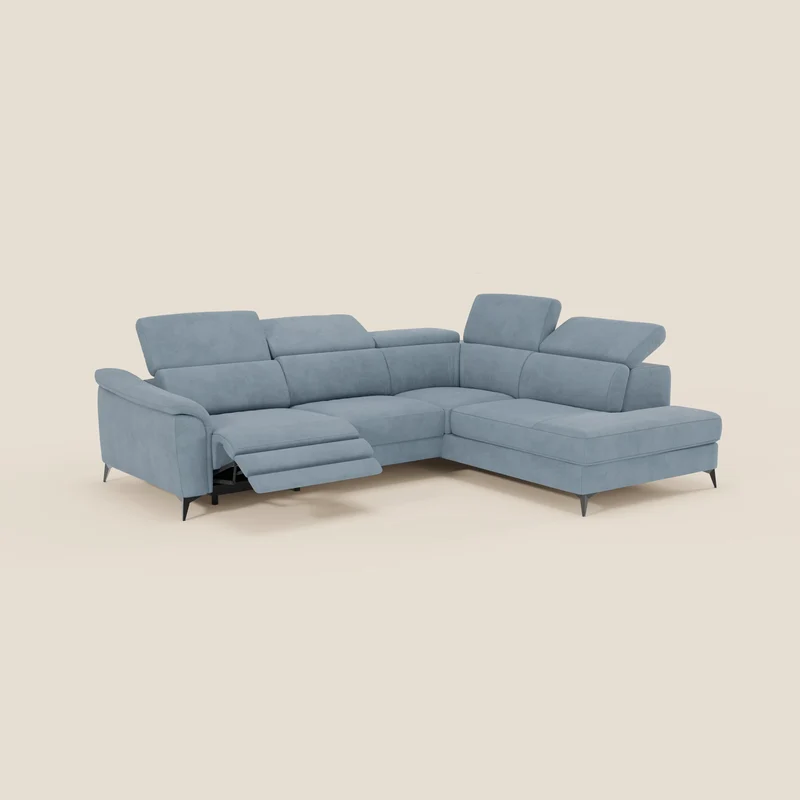 Arcos Canapé d'angle - pieds hauts et têtières inclinables en microfibre imperméable T11 bleu pastel
