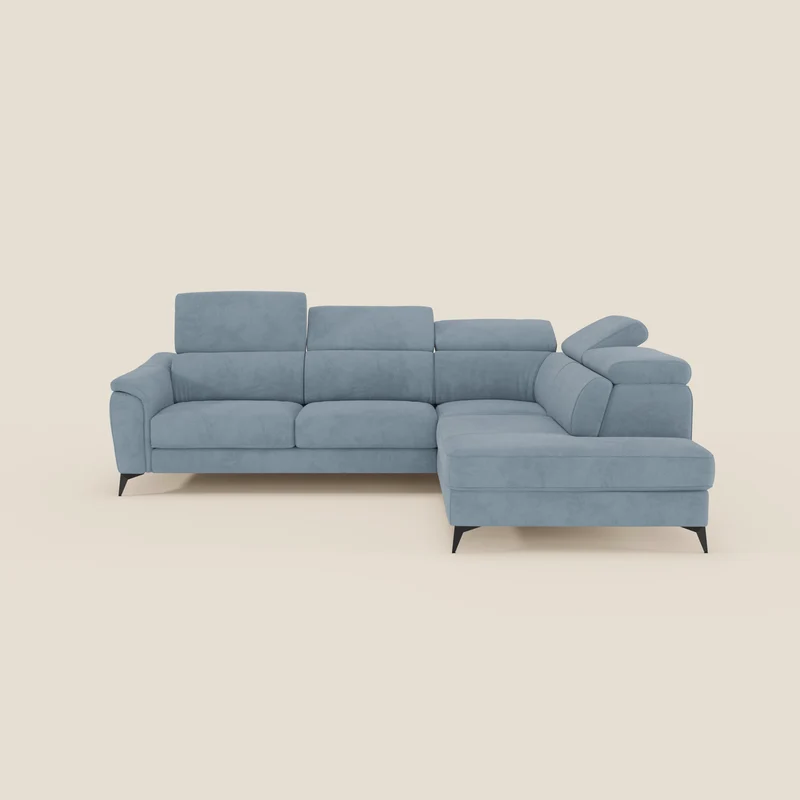 Arcos Canapé d'angle - pieds hauts et têtières inclinables en microfibre imperméable T11 bleu pastel