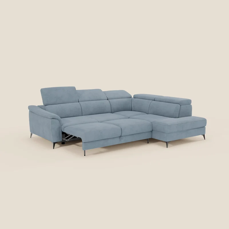 Arcos Canapé d'angle - pieds hauts et têtières inclinables en microfibre imperméable T11 bleu pastel