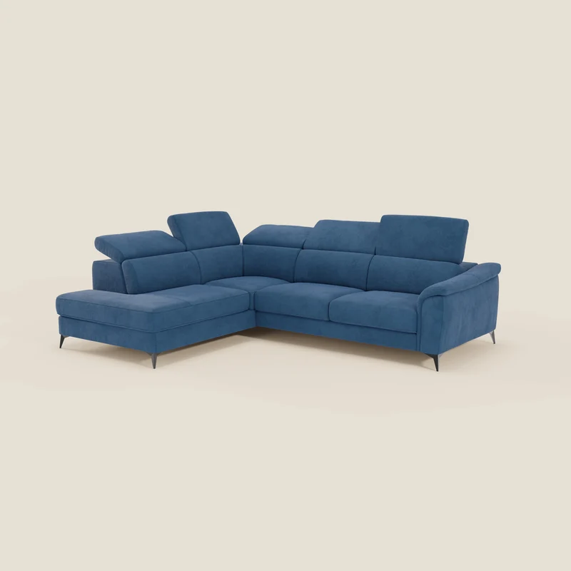 Arcos Canapé d'angle - pieds hauts et têtières inclinables en microfibre imperméable T11 bleu