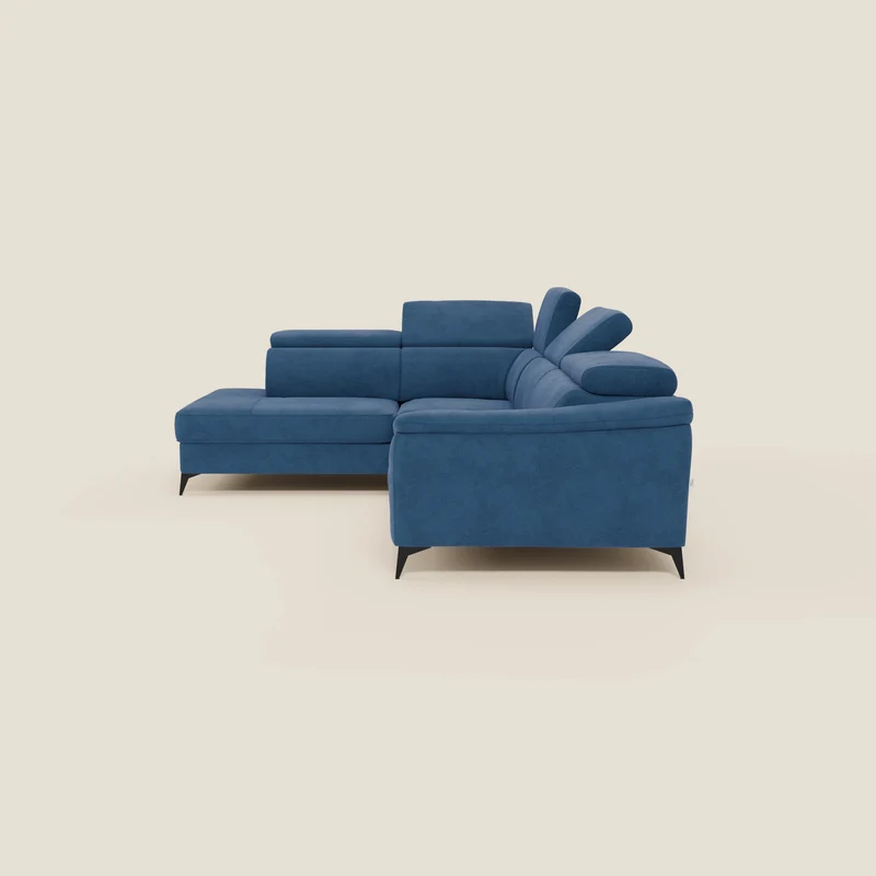 Arcos Canapé d'angle - pieds hauts et têtières inclinables en microfibre imperméable T11 bleu