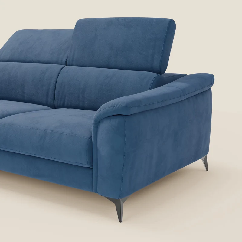 Arcos Canapé d'angle - pieds hauts et têtières inclinables en microfibre imperméable T11 bleu