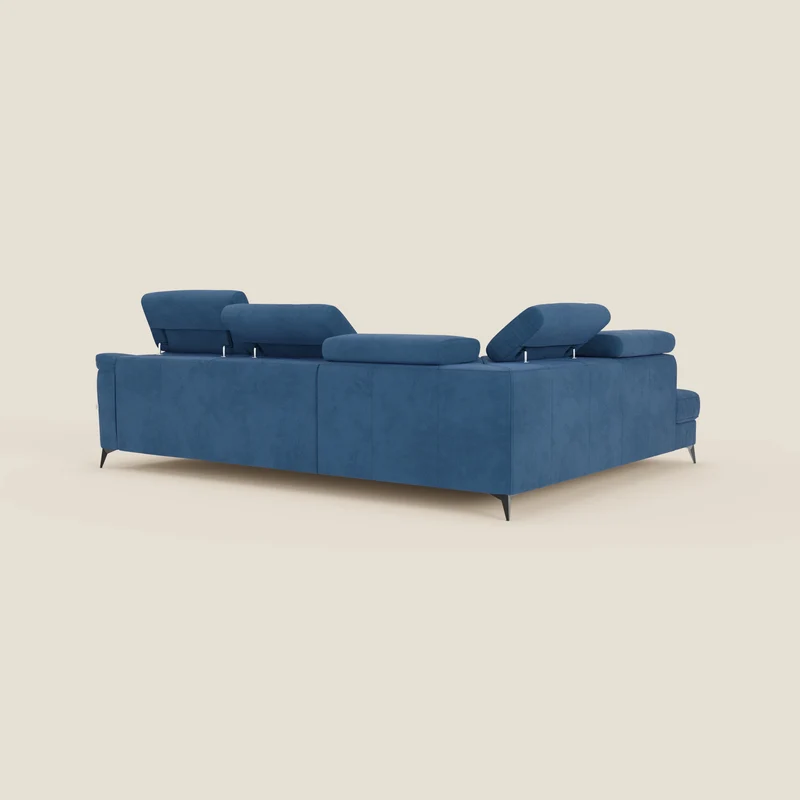 Arcos Canapé d'angle - pieds hauts et têtières inclinables en microfibre imperméable T11 bleu