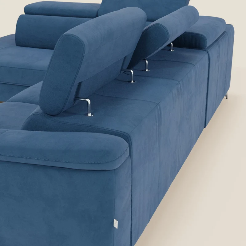 Arcos Canapé d'angle - pieds hauts et têtières inclinables en microfibre imperméable T11 bleu