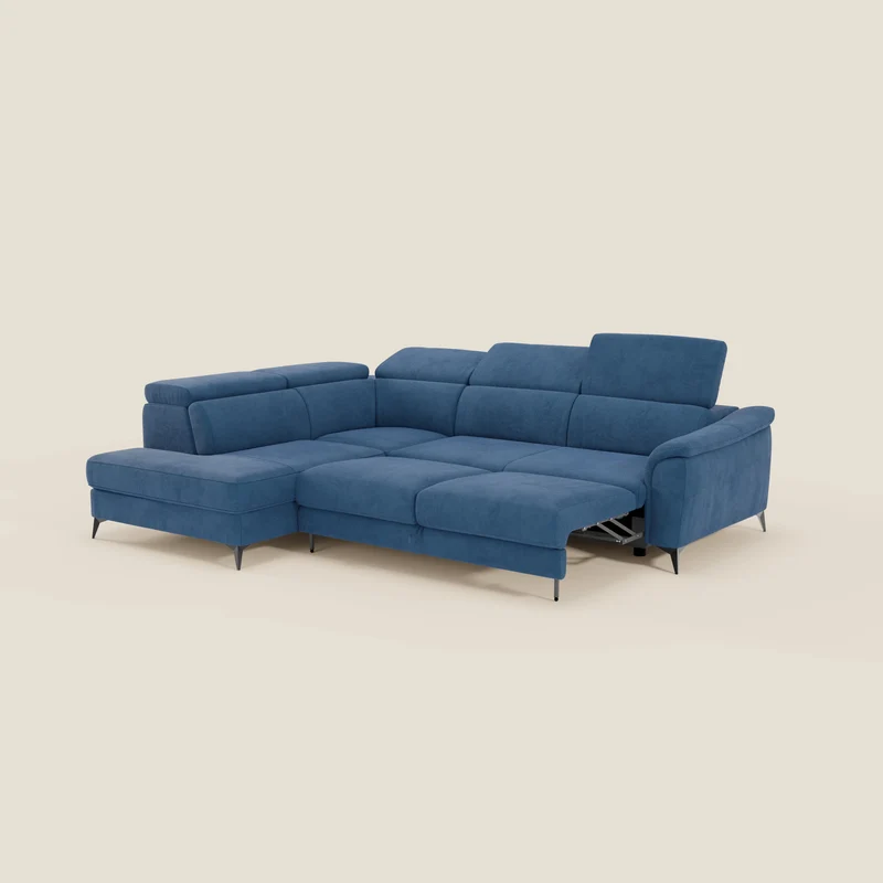 Arcos Canapé d'angle - pieds hauts et têtières inclinables en microfibre imperméable T11 bleu