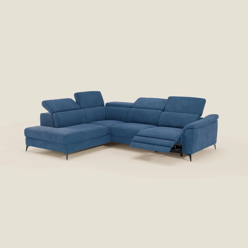 Arcos Canapé d'angle - pieds hauts et têtières inclinables en microfibre imperméable T11 bleu