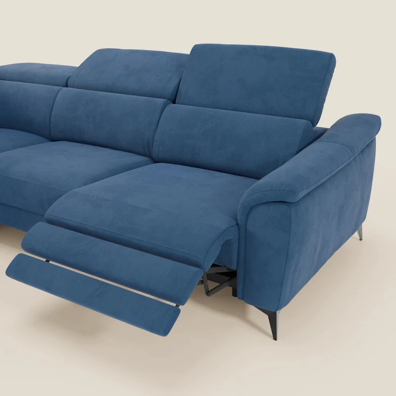 Arcos Canapé d'angle - pieds hauts et têtières inclinables en microfibre imperméable T11 bleu