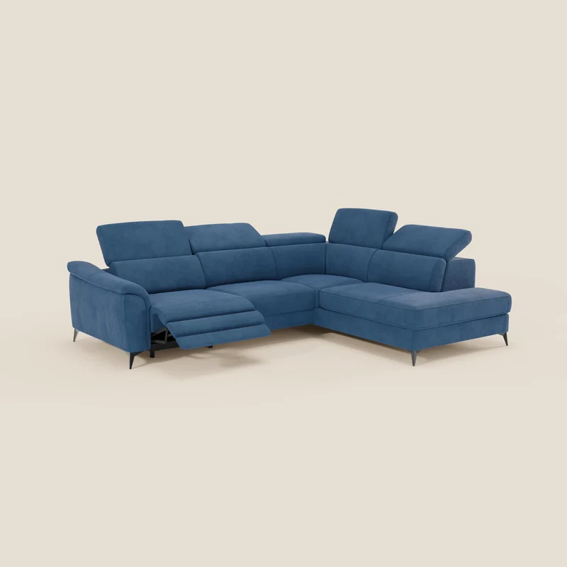 Arcos Canapé d'angle - pieds hauts et têtières inclinables en microfibre imperméable T11 bleu