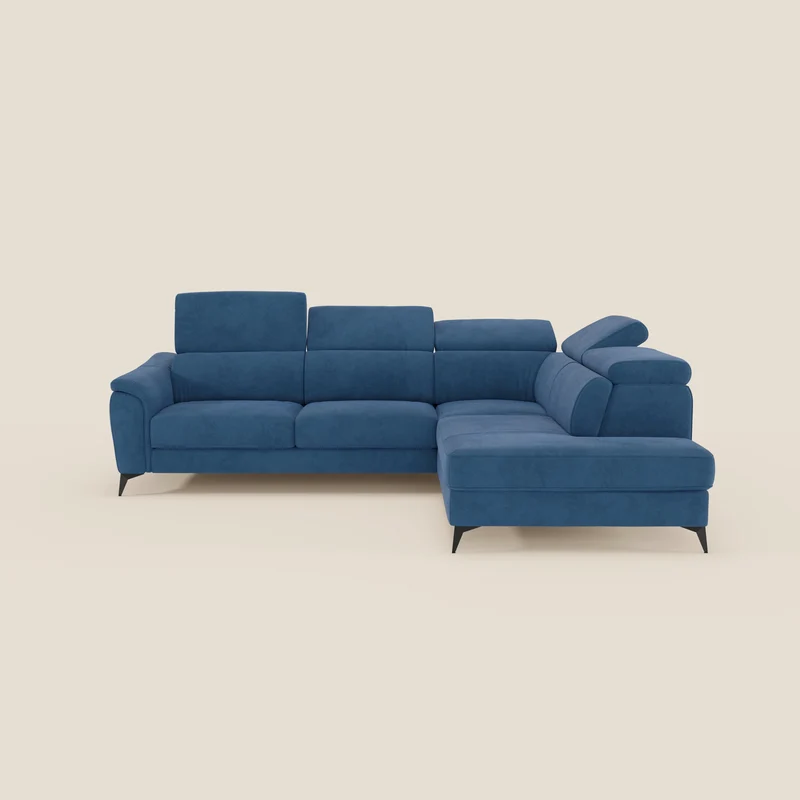 Arcos Canapé d'angle - pieds hauts et têtières inclinables en microfibre imperméable T11 bleu