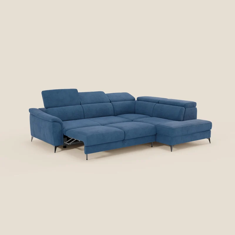 Arcos Canapé d'angle - pieds hauts et têtières inclinables en microfibre imperméable T11 bleu