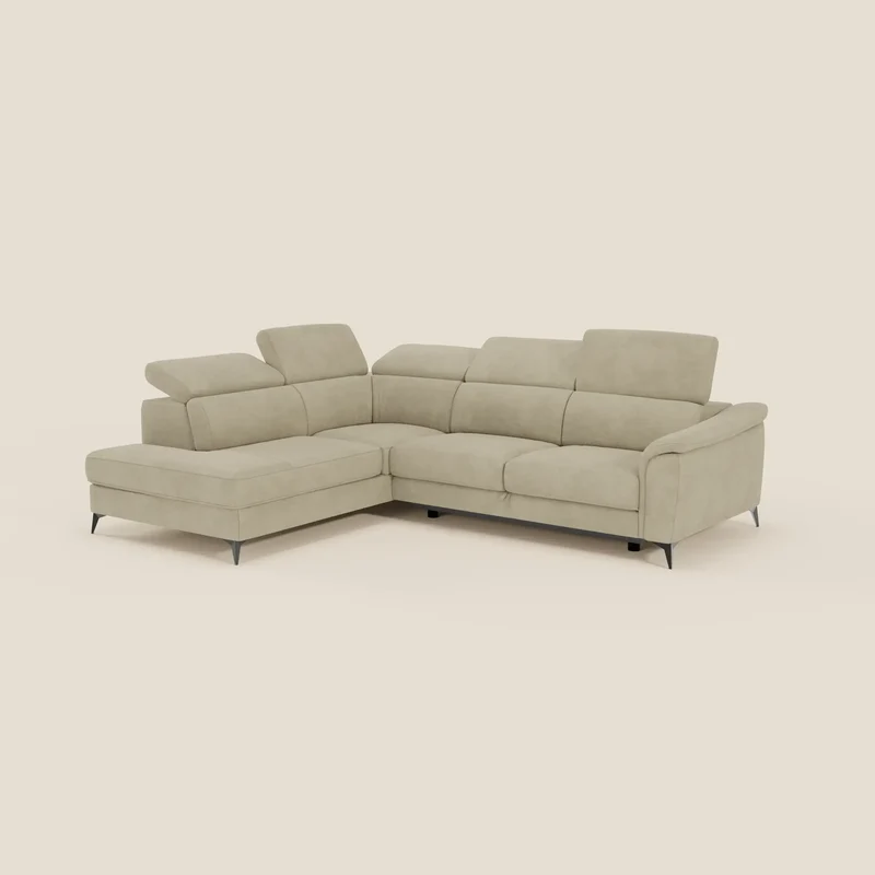 Arcos Canapé d'angle - pieds hauts et têtières inclinables en microfibre imperméable T11 beige