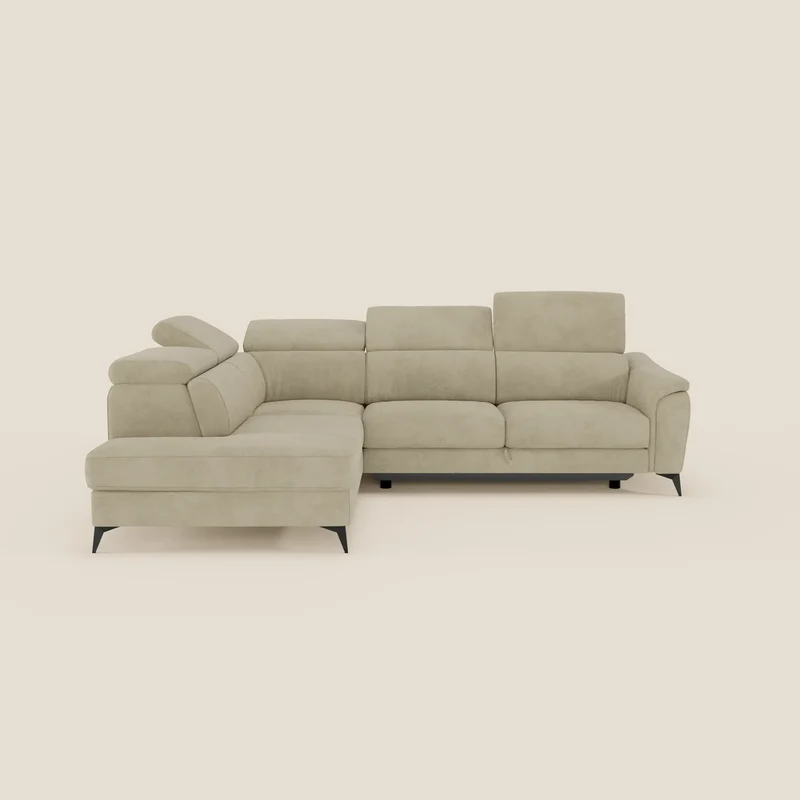 Arcos Canapé d'angle - pieds hauts et têtières inclinables en microfibre imperméable T11 beige