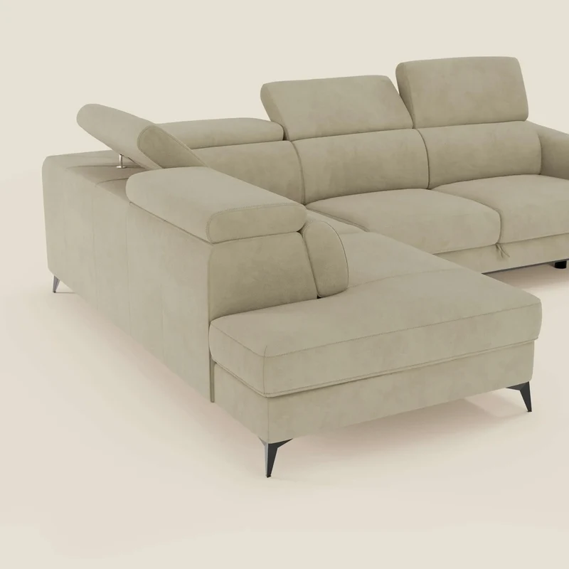 Arcos Canapé d'angle - pieds hauts et têtières inclinables en microfibre imperméable T11 beige