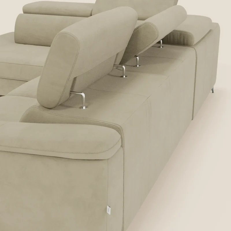 Arcos Canapé d'angle - pieds hauts et têtières inclinables en microfibre imperméable T11 beige