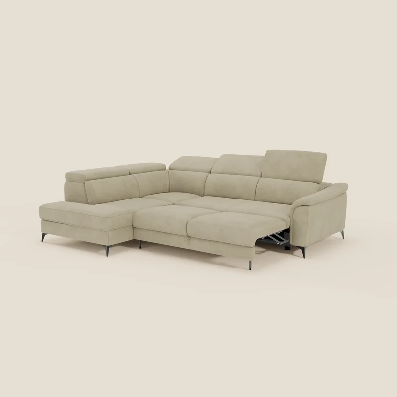 Arcos Canapé d'angle - pieds hauts et têtières inclinables en microfibre imperméable T11 beige