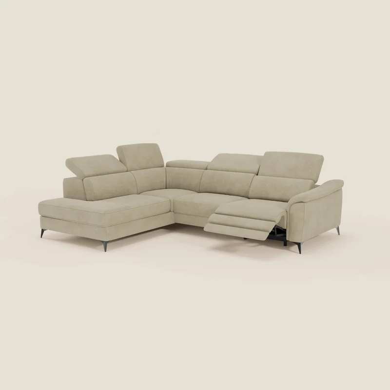 Arcos Canapé d'angle - pieds hauts et têtières inclinables en microfibre imperméable T11 beige