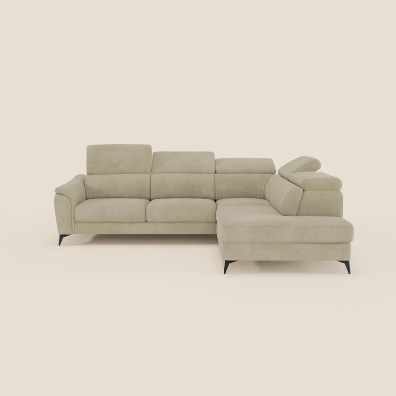 Arcos Canapé d'angle - pieds hauts et têtières inclinables en microfibre imperméable T11 beige