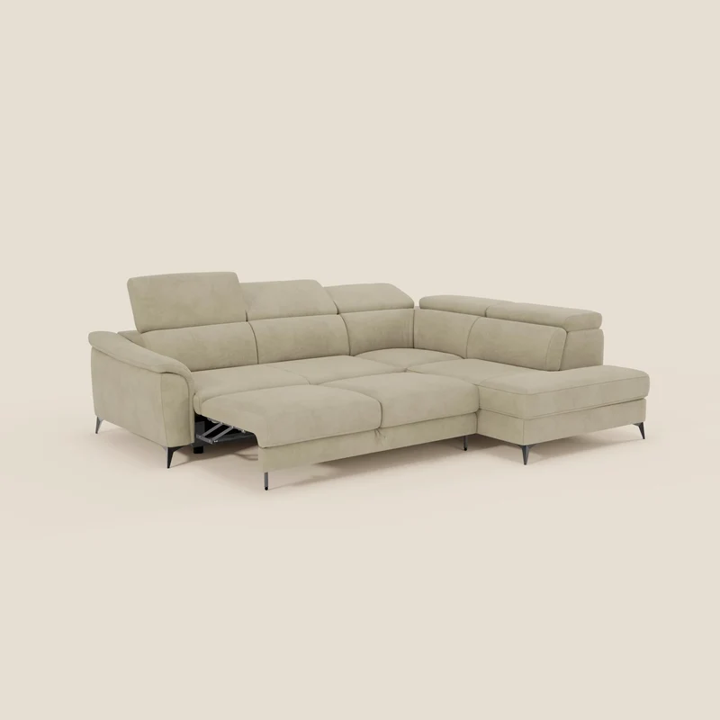 Arcos Canapé d'angle - pieds hauts et têtières inclinables en microfibre imperméable T11 beige