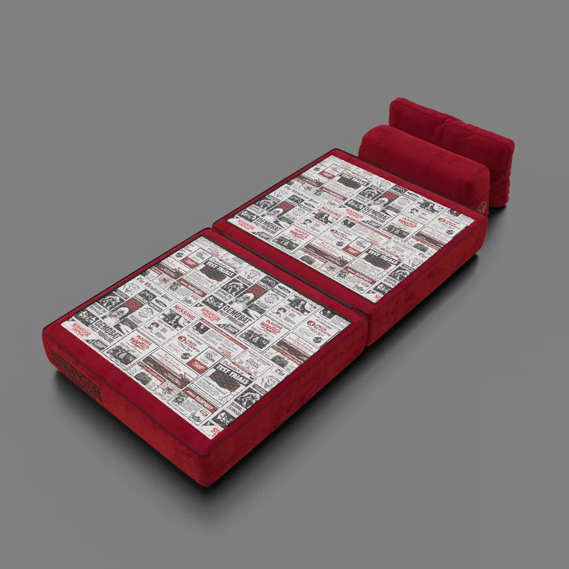 Rift fauteuil-lit Édition STRANGER THINGS avec matelas de 22 cm d'épaisseur et mousse à mémoire de forme - tissu détachable Rouge