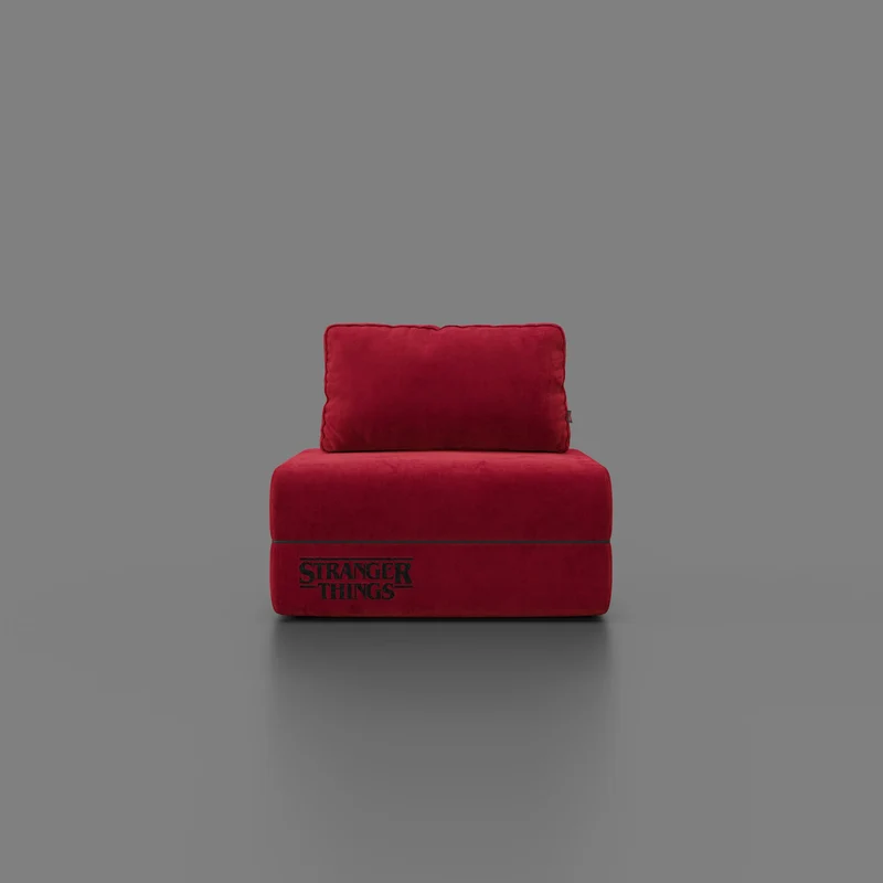 Rift fauteuil-lit Édition STRANGER THINGS avec matelas de 22 cm d'épaisseur et mousse à mémoire de forme - tissu détachable Rouge