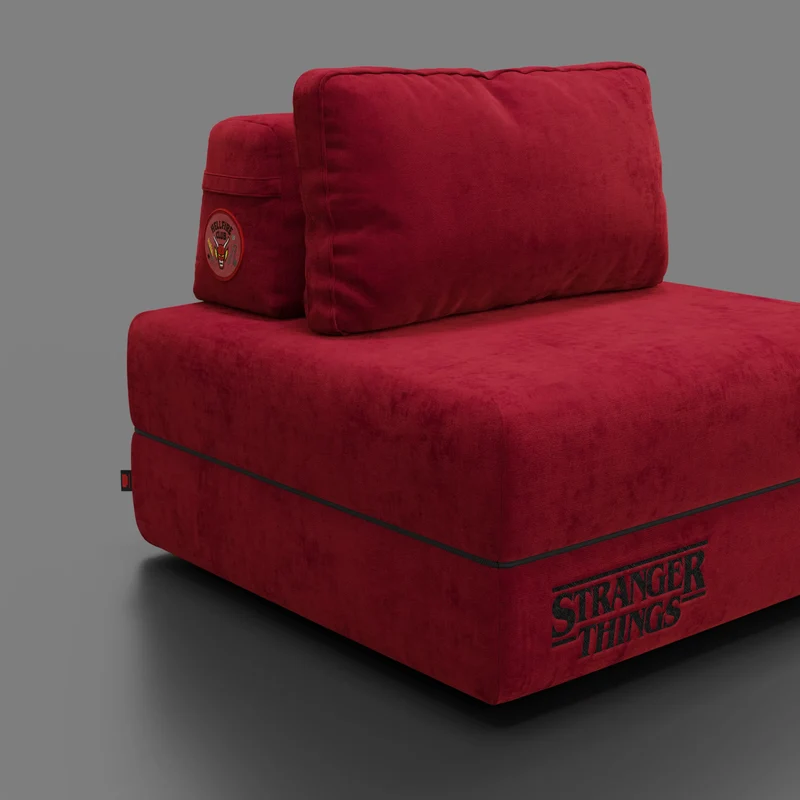 Rift fauteuil-lit Édition STRANGER THINGS avec matelas de 22 cm d'épaisseur et mousse à mémoire de forme - tissu détachable Rouge