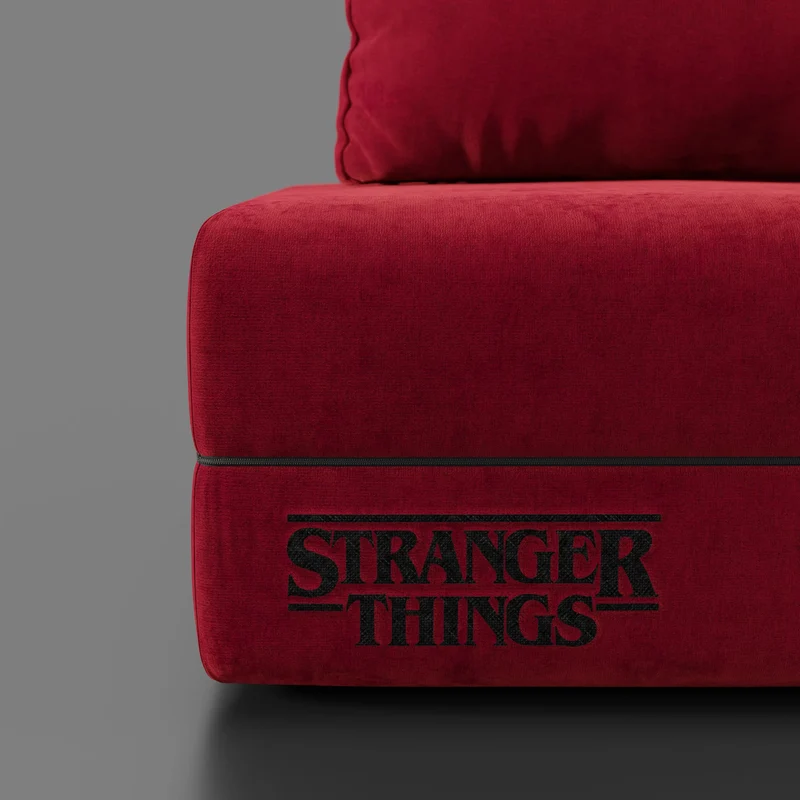 Rift fauteuil-lit Édition STRANGER THINGS avec matelas de 22 cm d'épaisseur et mousse à mémoire de forme - tissu détachable Rouge