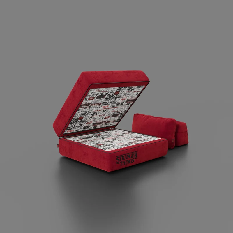 Rift fauteuil-lit Édition STRANGER THINGS avec matelas de 22 cm d'épaisseur et mousse à mémoire de forme - tissu détachable Rouge