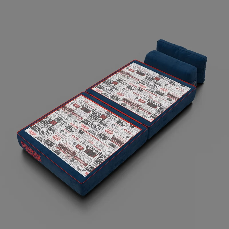Rift fauteuil-lit Édition STRANGER THINGS avec matelas haut de 22 cm et mousse à mémoire de forme - tissu anti-taches bleu