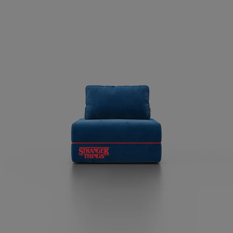 Rift fauteuil-lit Édition STRANGER THINGS avec matelas haut de 22 cm et mousse à mémoire de forme - tissu anti-taches bleu