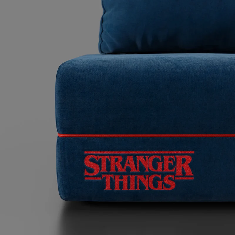 Rift fauteuil-lit Édition STRANGER THINGS avec matelas haut de 22 cm et mousse à mémoire de forme - tissu anti-taches bleu