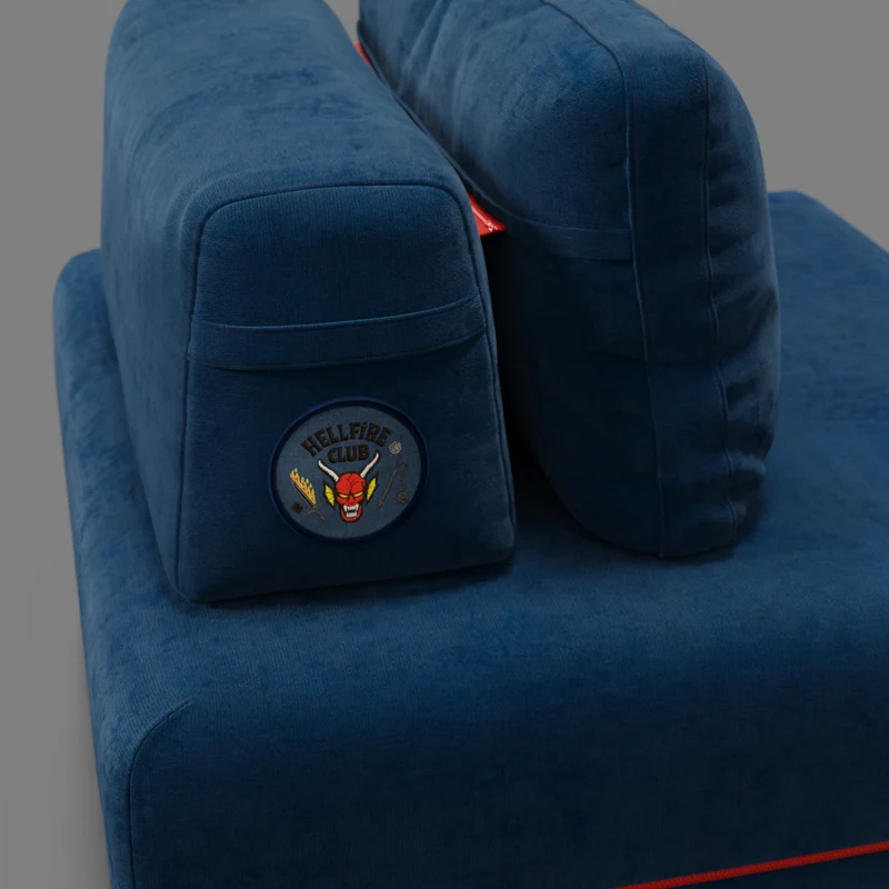 Rift fauteuil-lit Édition STRANGER THINGS avec matelas haut de 22 cm et mousse à mémoire de forme - tissu anti-taches bleu