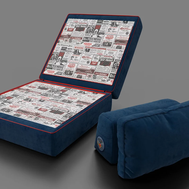Rift fauteuil-lit Édition STRANGER THINGS avec matelas haut de 22 cm et mousse à mémoire de forme - tissu anti-taches bleu