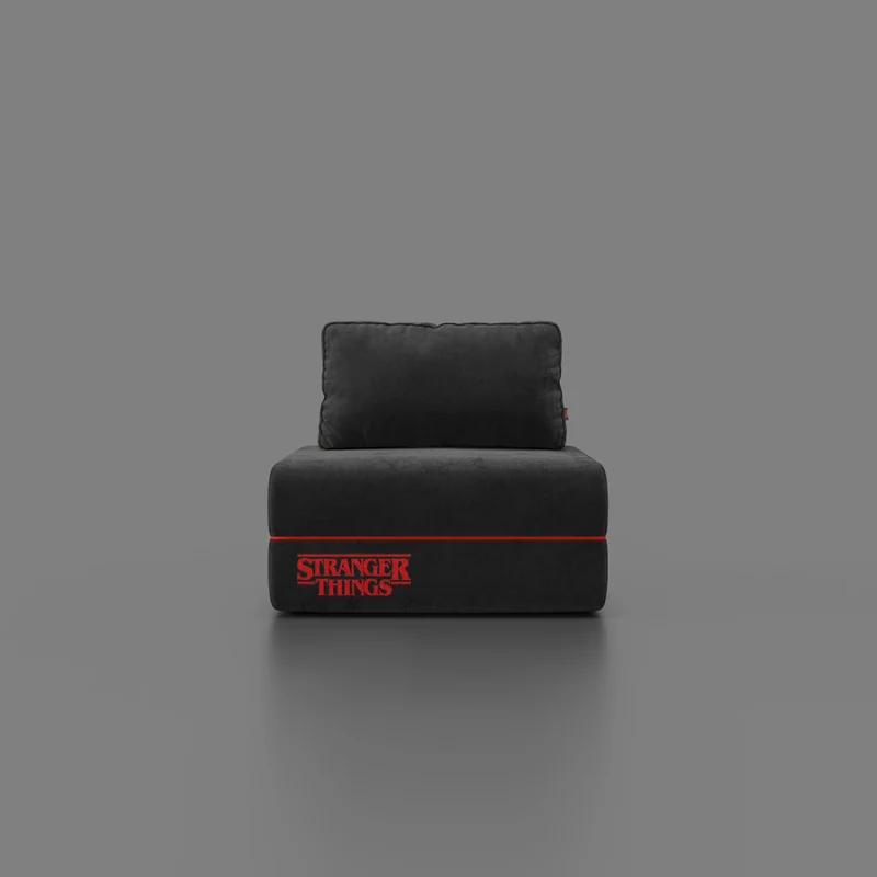 Rift fauteuil-lit Édition STRANGER THINGS avec matelas de 22 cm d'épaisseur et mousse à mémoire de forme - tissu détachable Anthracite