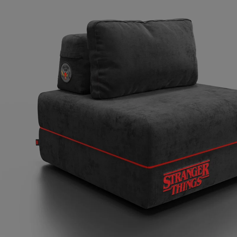 Rift fauteuil-lit Édition STRANGER THINGS avec matelas de 22 cm d'épaisseur et mousse à mémoire de forme - tissu détachable Anthracite