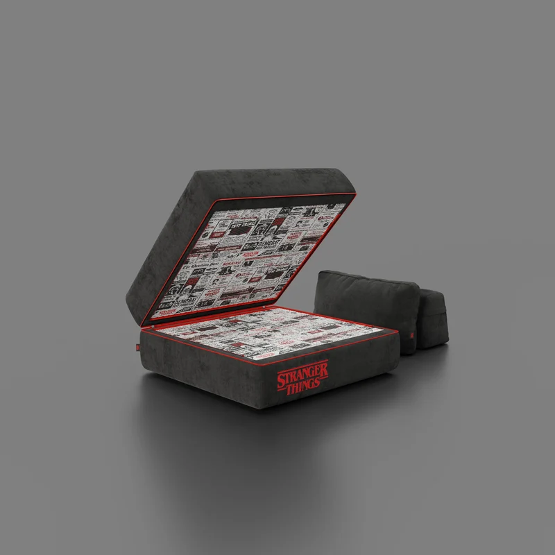 Rift fauteuil-lit Édition STRANGER THINGS avec matelas de 22 cm d'épaisseur et mousse à mémoire de forme - tissu détachable Anthracite